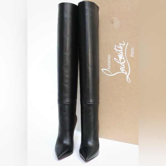 Christian Louboutin - NEW Black Leather Astrilarge Knee High Boot - Size 35.5 - Picture 4 of 12